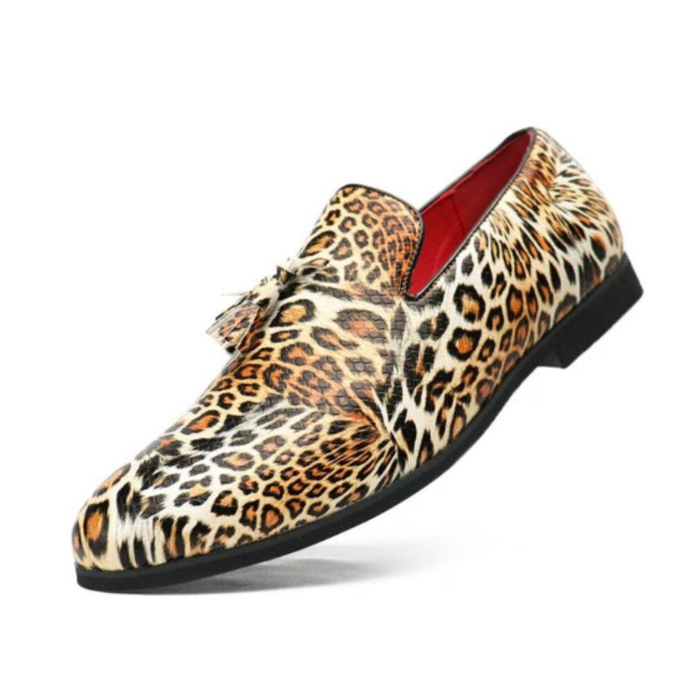 Santimon Men's US 7.5, 11 Leopard Print Tassel Slip On Loafers‎ Dress Shoes